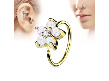 Кольцо раздвижное золотой опаловый цветок