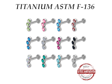 Лабрет из титана Steel and Silver с тремя кристаллами