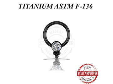 Кольцо из титана Steel and Silver черное с Premium Zirconia