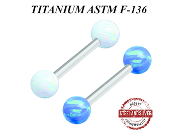 Штанга титановая Steel and Silver для груди с опалами