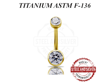 Банан титановый Steel and Silver с золотым покрытием и Premium Zirconia