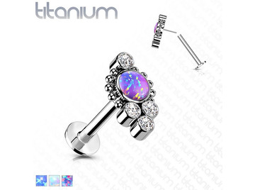 Безрезьбовой лабрет из титана с кластером страз и опала