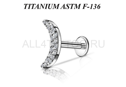 Лабрет из титана Ti Metal кристальный полумесяц