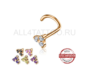 Нострил с золотым покрытием Steel and Silver триада